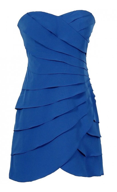 Lovely and Layered Tiered Designer Dress in Bright Blue